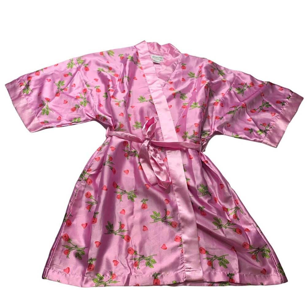Santé Classics Rose and Heart Print Pink Satin Robe